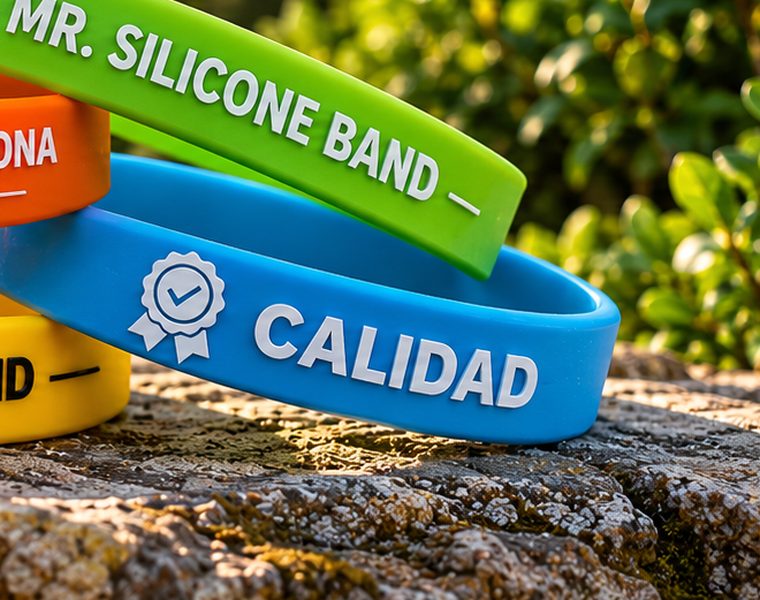 Pulseras de silicona Mr. Silicone Band con la palabra Calidad