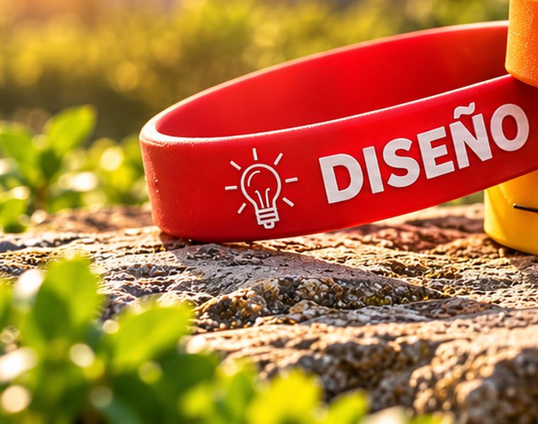 Pulsera de silicona roja con la palabra Diseño